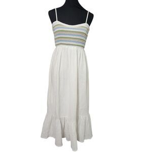 Wishlist Maxi Dress Medium White Embroidered Bodice Spaghetti Straps Sleeveless